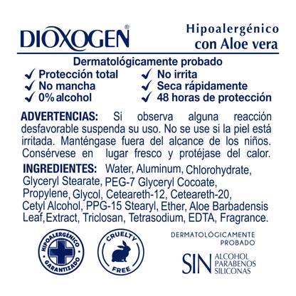 Dioxogen Desodorante Antitranspirante Roll On Aloe Vera 90g